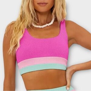 Beach Riot Mackenzie Bikini Top in Blossom Colorblock Scrunch Pink Women’s SZ L